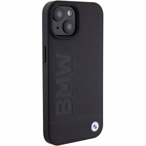 BMW Ādas Hot Stamp viedtālruņa apvalks iPhone 15 Plus - melns