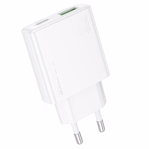 Borofone Сетевое зарядное устройство BN25 Wish (Ultra Thin) - USB + Type C - PD QC 3.0 30W белое