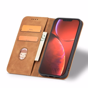 Magnētiskais Fancy viedtālruņa apvalks iPhone 13 Pro Max ar kabatu, karšu turētājs, brūns