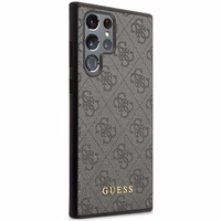 Guess GUHCS23LG4GFGR S23 Ultra S918 pelēks/pelēks cietais apvalks 4G Metāla Zelta Logotips