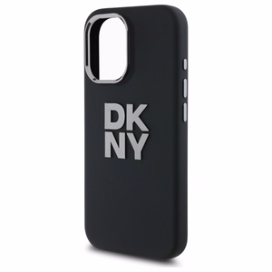 DKNY Liquid Silicone Metal Logo viedtālruņa apvalks iPhone 16 - melns