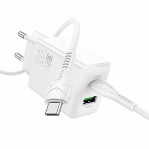 Lādētājs Hoco N71 30W GaN USB-C/USB-A + USB-C uz USB-C kabelis 1.0m, balts