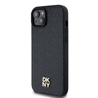 DKNY Ādas raksts metāla logotips Magnētiskais viedtālruņa apvalks iPhone 15 / 14 / 13 - melna
