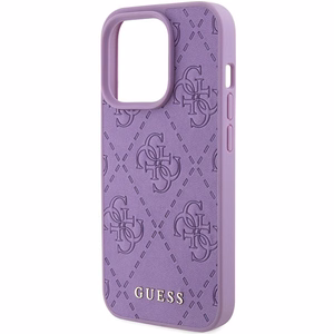 Guess Ādas 4G Reljefs viedtālruņa apvalks iPhone 15 Pro - violets