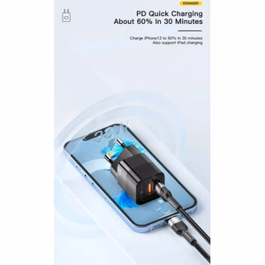 Lādētājs Essager GaN Square melns 33W (PD / QC3.0)