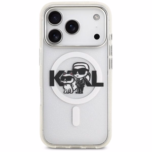 Karl Lagerfeld IML Glitter Karl & Choupette Sketch Logo Magnētiskais viedtālruņa apvalks iPhone 17 Pro - caurspīdīgs