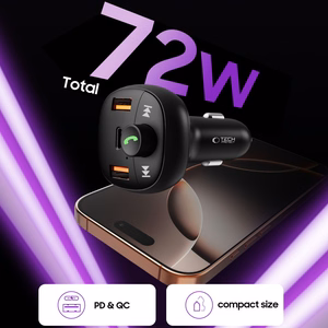 Tech-Protect CC06 3 portu PD72W auto lādētājs ar raidītāju - melns