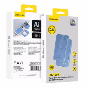 Blavec BJ-04 10000 mAh plāns magnētisks ārējais akumulators ar MagSafe, 13,5 mm, USB-C, 22,5 W, 3 vienā (PBBJ04-MC5LB) (krāsa: gaiši zila; stikla apdare)