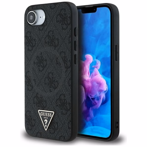 Guess 4G gredzena trīsstūra logotipa MagSafe viedtālruņa apvalks iPhone 16e – melns