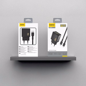Dudao A26TCEU PD QC 25W GaN USB-A USB-C Wall Lādētājs with USB-C Kabelis - Melns