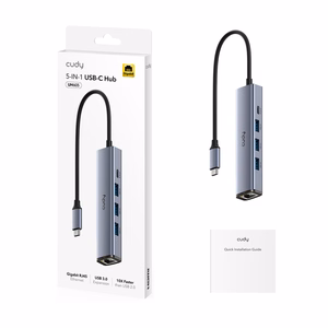 Cudy UH605 saskarnes sadalītājs USB 3.2 Gen 1 (3.1 Gen 1) Type-C 5000 Mbit/s pelēks, sudrabs