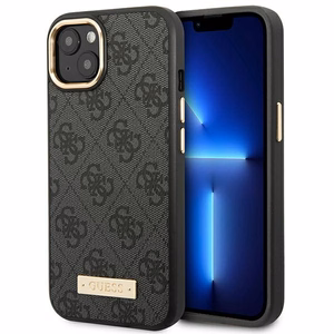 Guess GUHMP14MU4GPRK iPhone 14 Plus 6.7 "melns / melns cietais apvalks 4G logotipa plāksne Magnētiskais