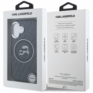 Karl Lagerfeld IML Glitter Karl & Choupette Heads Logo MagSafe Case for iPhone 16 - Black