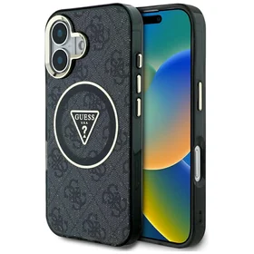 Guess IML Metal Glitter 4G Circle Triangle magnētiskais viedtālruņa apvalks iPhone 16 - melns