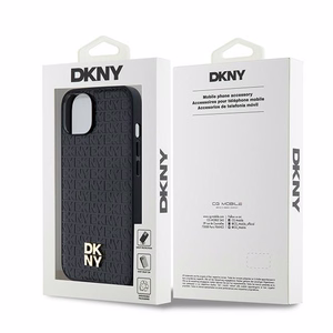 DKNY Ādas monogrammas raksta ar metāla logotipu magnētiskais viedtālruņa apvalks iPhone 15/14/13 - melns