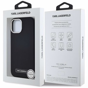 Karl Lagerfeld FW Metal Plate Magnētiskais iPhone 15 viedtālruņa apvalks - melns