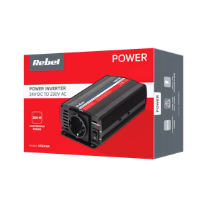 REBEL 24 V–230 V sprieguma pārveidotājs, 300 W, vācu F tipa ligzda