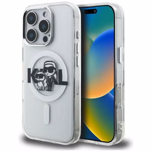Karl Lagerfeld IML Glitter Karl & Choupette Sketch Logo MagSafe maciņš iPhone 16 Pro Max - caurspīdīgs