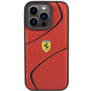 Ferrari Twist Metal Logo viedtālruņa apvalks iPhone 15 Pro - sarkans