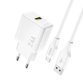 Dudao A23TEU 2.4A GaN USB-A Wall Charger with USB-A - USB-C Cable - White