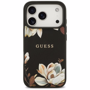 Guess Grained Flowers Classic Logo MagSafe viedtālruņa apvalks iPhone 17 Pro - melns (m)