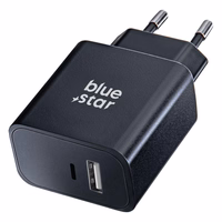 BLUE STAR lādētājs ceļojumiem ar USB-C un USB-A kontakti PD QC4.0 3A 25W TFB-TC-25WPD melns