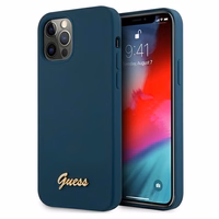 Guess GUHCP12LLSLMGBL iPhone 12 Pro Max 6.7" zils/zils cietais apvalks Metal Logo Script