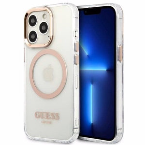 Guess GUHMP13XHTRMD iPhone 13 Pro Max 6.7 "zeltains / zeltains cietais apvalks Metāla kontūra Magnētiskais