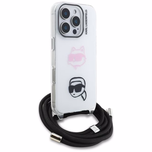 Karl Lagerfeld IML Crossbody Karl&Choupette Head Maciņš for iPhone 16 Pro Max - balts