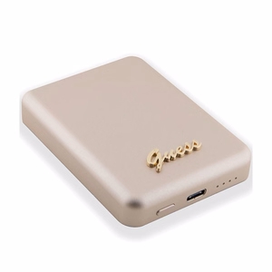Magnētiskā indukcijas uzlādes ierīce Guess MagSafe Metal Script Logo 5W 3000mAh (zelta)