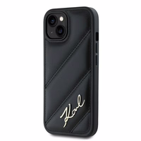 Karl Lagerfeld diagonāli stepēts Script viedtālruņa apvalks iPhone 15 Plus / 14 Plus - melns