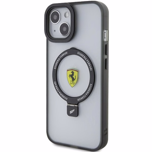 Ferrari FEHMP15SUSCAK iPhone 15 6.1" melns/melns cietais apvalks ar gredzena statīvu 2023 kolekcija Magnētiskais