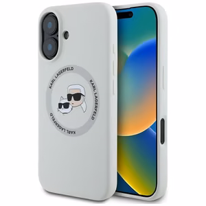 Karl Lagerfeld Silikona Double Heads And Circle Magnētiskais viedtālruņa apvalks iPhone 16 bēšs