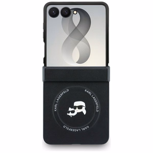 Melns Karl Lagerfeld Karl & Choupette Pins MagSafe vāciņš Samsung Galaxy Z Flip8 tālrunim