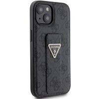 Guess viedtālruņa apvalks ar statīvu Grip Stand 4G Triangle Strass iPhone 15 - melns