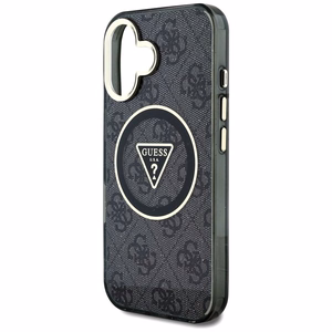 Guess IML Metal Glitter 4G Circle Triangle magnētiskais viedtālruņa apvalks iPhone 16 - melns