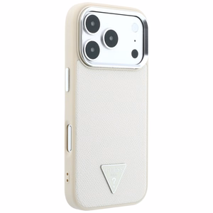 Guess Grained Triangle Logo MagSafe vāciņš iPhone 18 Pro / 17 Pro – bēšs