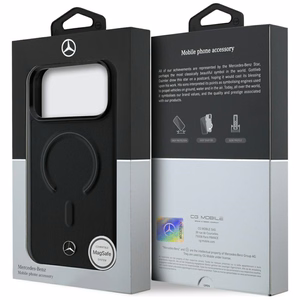 Mercedes 3D MagSafe ādas maciņš, paredzēts iPhone 18 Pro Max / 17 Pro Max, melns