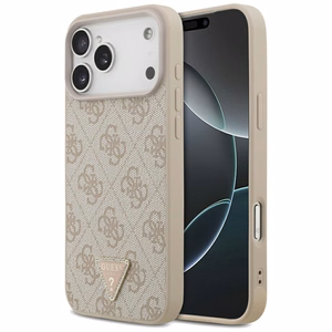 Guess Ādas 4G trīsstūra logotipa Strass Magnētiskais apvalks iPhone 17 Pro Max - rozā