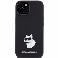 Karl Lagerfeld silikona Choupette Metal Pin viedtālruņa apvalks iPhone 15 Plus / 14 Plus - melns