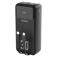 Dudao K15MAX 30000mAh PD 22.5W Portatīvais lādētājs ar iebūvētiem kabeļiem - melna