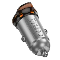 Automobiļa lādētājs Hoco 2 x USB C QC PD 45W + kabelis USB C uz Lightning NZ16B metāla pelēks