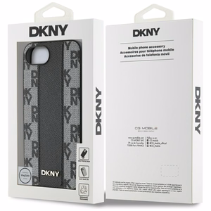 DKNY ādas rūtainais mono raksts Magnētiskais iPhone 16e viedtālruņa apvalks - melns
