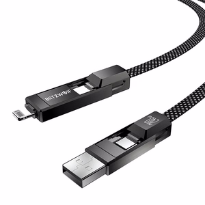 Blitzwolf BW-HDC7 4-in-1 USB+C+Zibens kabelis 240W 1,2 m (melns)