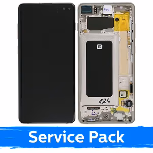 LCD Displejs Saderīgs ar Samsung G975 S10 Plus Ar Frame / Ceramic Balts / (Service Pack)