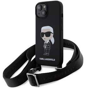 Karl Lagerfeld KLHCP15SSCBSKNK iPhone 15 6.1" cietais apvalks melns/melns Crossbody Silikona Ikonik