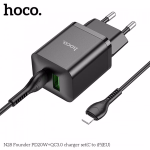 Lādētājs Hoco N28 melns (PD20W / QC3.0) + Type-C / Lightning 100cm kabelis