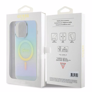 Guess IML Iridescent Magnētiskais viedtālruņa apvalks iPhone 15 Pro - tirkīza