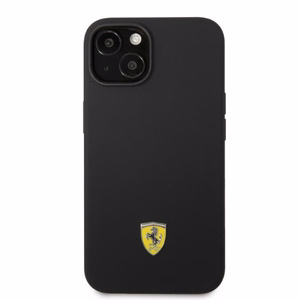 Ferrari FEHMSIP14MBK iPhone 14 Plus 6.7" melna/melna cietais apvalks silikona metāla logotips Magsafe