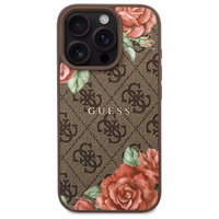 Guess GUHMP16LP4ROPEMCW iPhone 16 Pro 6.3" brūns/brūns cietais apvalks 4G Ziedu Druka Magnētiskais